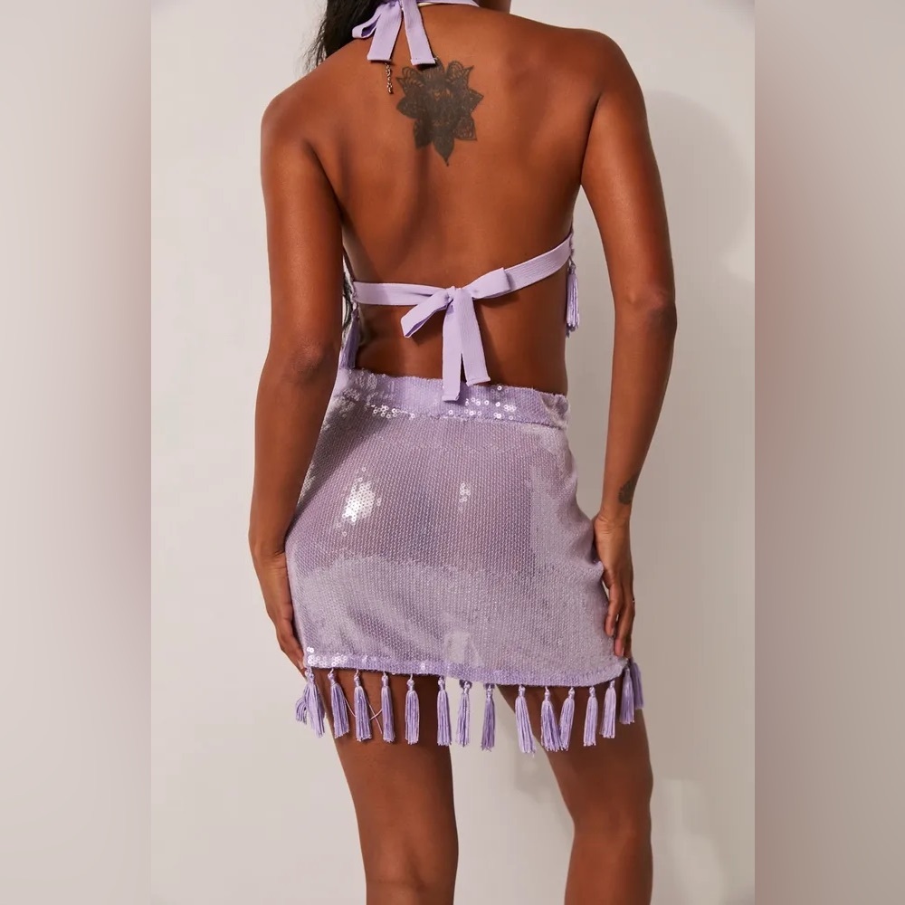 NWT HTF FP X East n west label Sequin Tassel HALTER TOP - Picture 2 of 7
